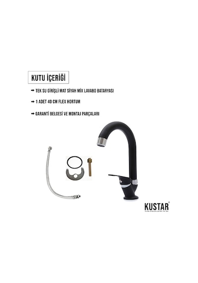 Kustar Siyah Mermerden Tek Su Girişli Lavabo Musluğu Siyah