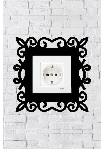 Desen Dekoratif Priz Çerçevesi İç Ölçü 8,4x8,4 Cm Dekoratif Priz - Anahtar Çerçevesi - Duvar Susu Siyah