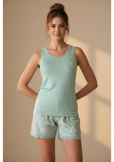 Gd Goldoremi Premium Kadın Modal Likralı Rahat Kumaş Askılı Şortlu Pijama Takım Yeşil