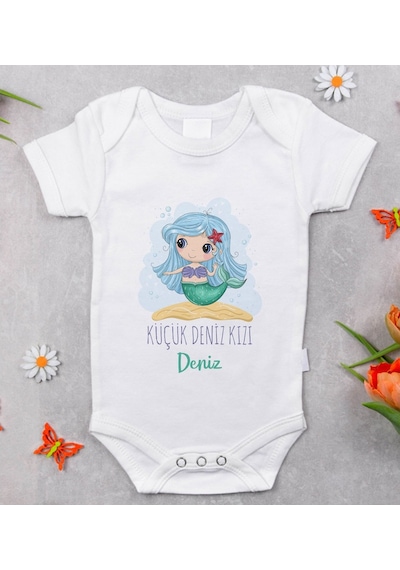 Bitmeyenkartus Bk Kids Isimli Küçük Deniz Kızı Tasarımlı Bebek Body Zıbın - Mode Beyaz