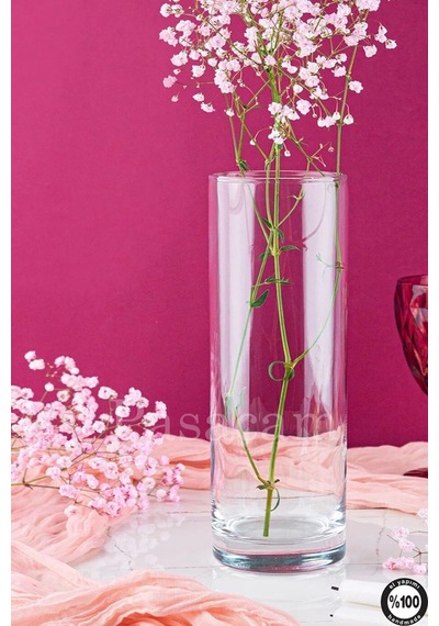 Delizli El İmalati 10 Cm X 25 Cm - El İşciliği Silindir Vazo Cam Ps250 Kalın Tabandır Kesinlikle Beyaz