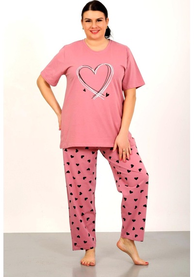 Nisanca %100 Pamuk Büyük Beden Kısa Kol Kadın Pijama Takımı Bordo
