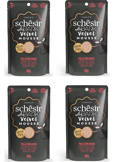 Schesir After Dark Tavuk Ve Sığır Etli Pouch Mousse Kedi Yaş Mama 80 Gr. X 4 Adet