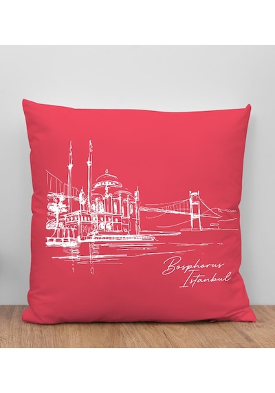 Bk Gift İstanbul Tasarımlı Kırmızı Kırlent Yastık, Arkadaşa Hediye, Ev Dekorasyonu, Ev Hediyesi-5