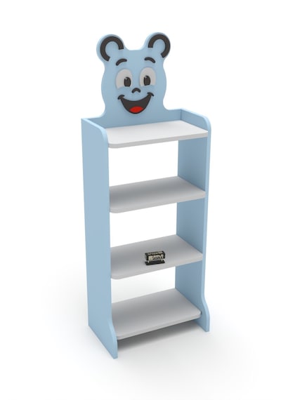 Reyo Falez Çocuk Kitaplık Happy Face 4 Raflı, Sevimli Figürlü Düzenleyici Raf Sistemi - 8026 Mavi