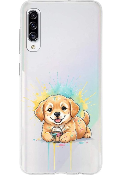 Samsung Galaxy A30s İle Uyumlu Splash Köpek Tasarımlı Şeffaf Silikon Kılıf Şeffaf