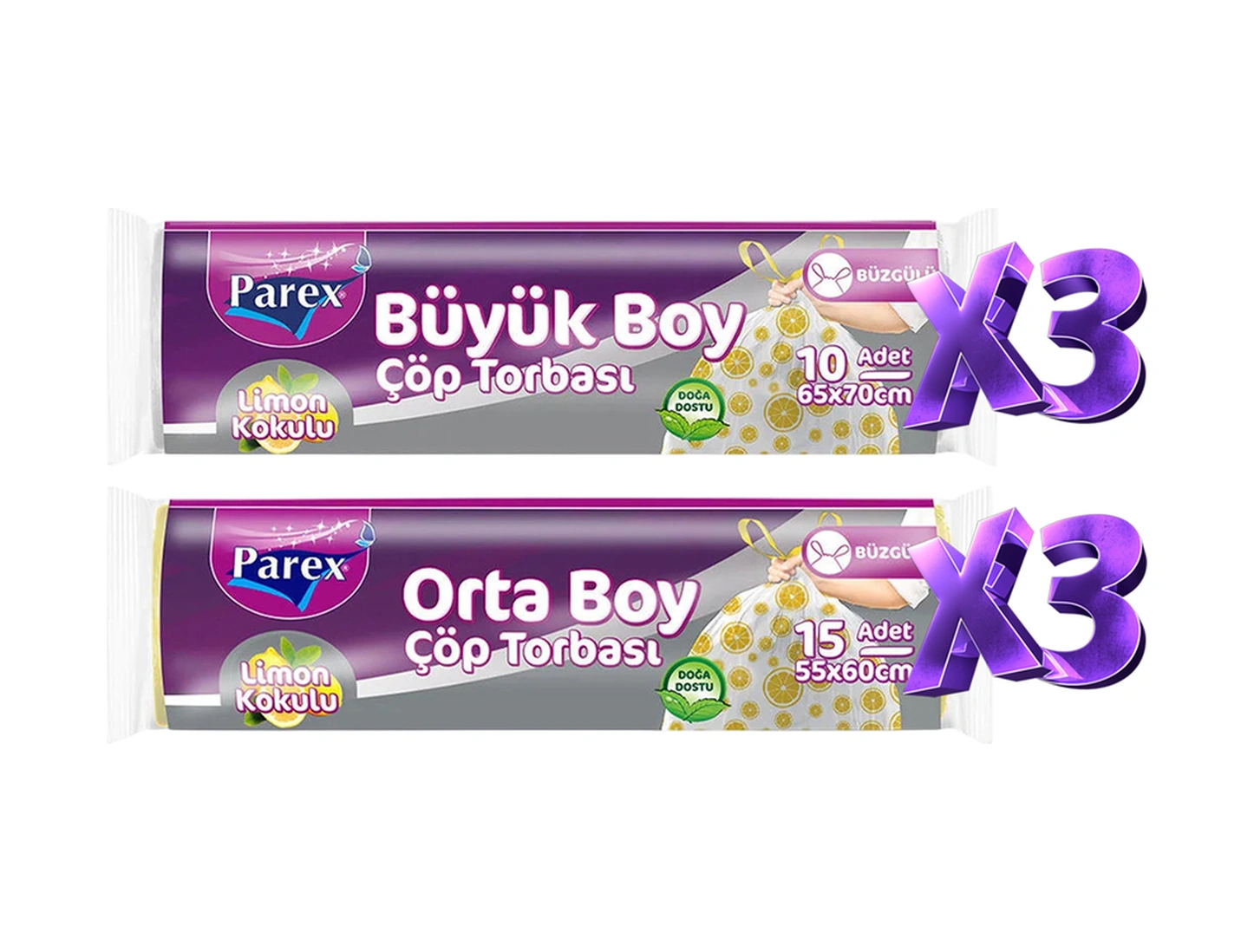 Büzgülü 6 Adet Çöp Torbası Limon Kokulu Büyük Ve Orta Boy