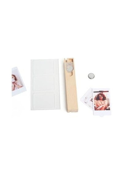 Instax Mini Led Işıklı 3'lü Ahşap Fotoğraf Çerçevesi Açık Bej