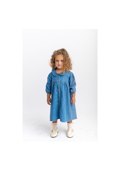 Oliventhekid Bebe Yaka Önden Düğmeli Kız Çocuk Kot Elbise Mavi Mavi