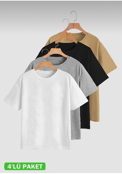 Basic Düz 4'lü Çoklu T-shirt - Siyah, Beyaz, Gri, Bej Oversize Bisiklet Yaka Siyah Gri Kahverengi Beyaz Basic Düz 4'lü Çoklu T-shirt - Siyah, Beyaz, Gri, Bej Oversize Bisiklet Yaka Siyah Gri Kahverengi Beyaz