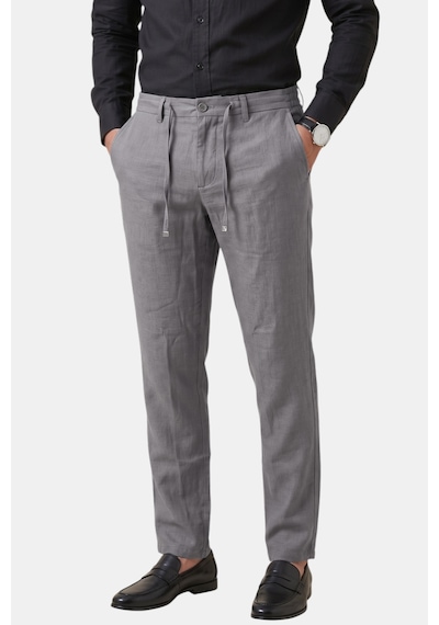 Deepsea Gri Slim Fit Likralı Keten Dokulu Lastikli Belli İpli Yazlık Erkek Pantolon 2603001