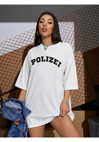 Flood Of Style Kadın Beyaz Polizei Baskı Tshirt