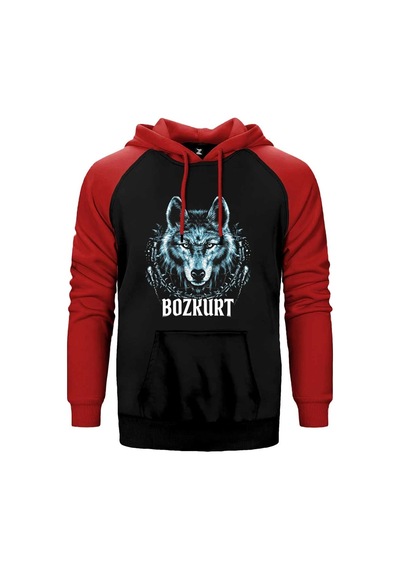 Buz Mavisi Bozkurt Başı Yazılı Baskılı Gri Renk Reglan Kol Sweatshirt / Hoodie