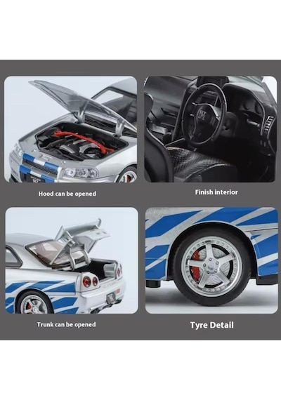 Nissan Skyline Gtr R34 1:24 Ölçek Diecast Model Araba Açılan Kapılar Nıssan Gtr Model