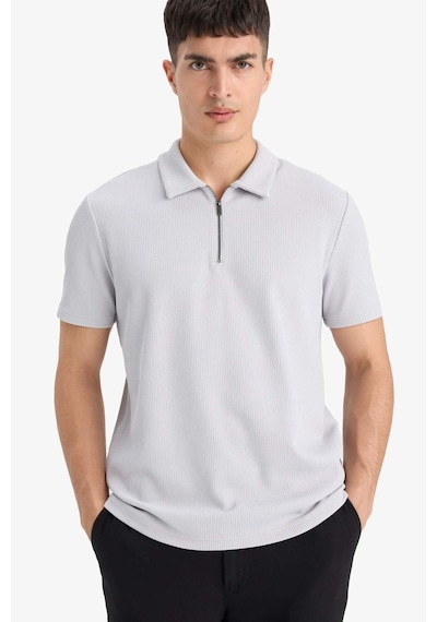 Defacto Regular Fit Polo Yaka Yarım Fermuarlı Pilise Kısa Kollu Tişört B7355ax25augr184 Gri