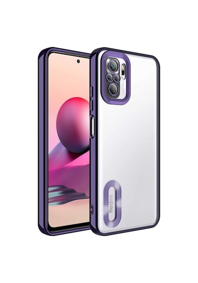 Xiaomi Redmi Note 10s Kılıf Kamera Korumalı Logo Gösteren Zore Omega Kapak Derin Mor