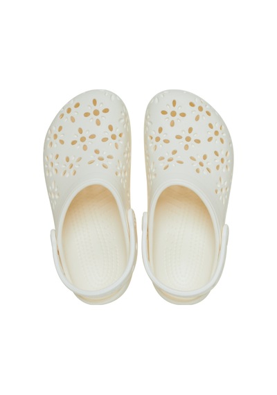 Crocs Classic Floral Cut Out Clog Kadın Terlik Krem Krem