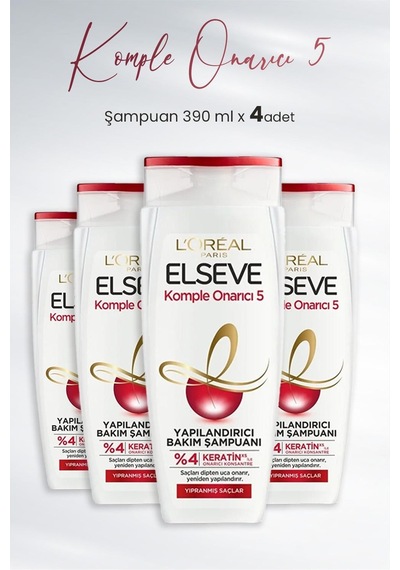 Elseve Komple Onarıcı 5 Yapılandırıcı Şampuan 390 Ml X 4 Adet