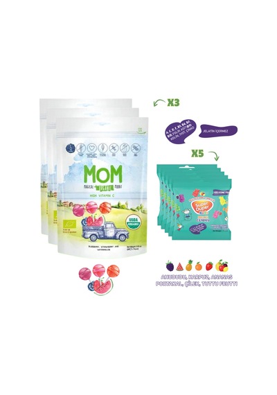 Mom Organik Lolipop 3'lü + Multivitamin Mineralli Jelibon 5 x 20 G