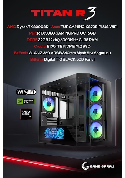 Game Garaj TITAN-R3 R7-9800X3D RTX5080 32 GB 1 TB SSD Free Dos Oem Paket Masaüstü Oyuncu Bilgisayarı