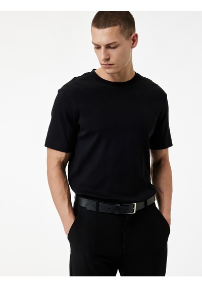 Koton Regular Fit Kısa Kollu Pamuklu Bisiklet Yaka Tişört Siyah 6sam10021mk