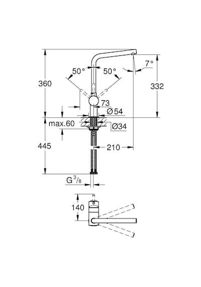 Grohe Eviye Bataryası Döner Borulu Minta Krom- 31375000