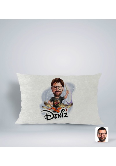 Bk Gift Kişiye Özel İsimli Erkek Baterist Karikatürlü Dikdörtgen Araç Koltuk Yastığı-1 Çok Renkli