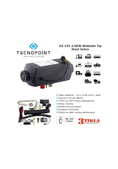 Tecnopoint Tc18-01 Webasto Tip D2 Model Dizel Isıtıcı 12v 2,5kw Karavan Minibüs Tekne, Panelvan Uyumlu