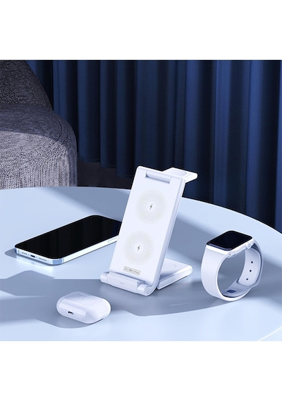 Duzzona 15w Katlanır 3 İn 1 Telefon Kulaklık Saat Kablosuz Şarj