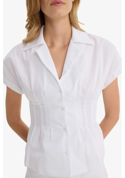 Defacto Fitted Ceket Yaka Poplin Kısa Kollu Gömlek F9335ax25auwt83 Beyaz