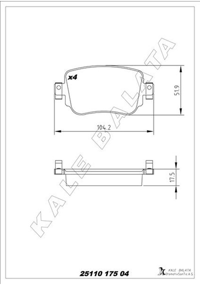 Kale 25110 175 04 Ans Kd13 Arka Balata Vw Caddy Iv 2.0tdı 15 Cuuf-dfsf 104.1x17.2x51.6 8u0698451f-5q0698451f-5q0698451b -