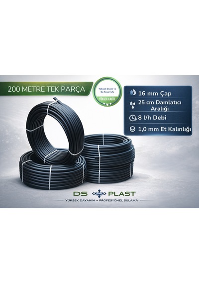 16 Mm 25 Cm Delikli Damla Sulama Borusu 200 Metre 8 L/h 1,0 Mm