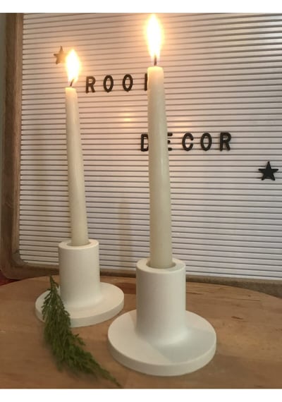 Modern Beton Şamdan Mumluk 2 Li Set Beyaz Renk Beyaz