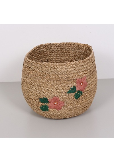 Karanfil Çiçek Desenli 33x25 Cm Deniz Sazı Sepet Bej