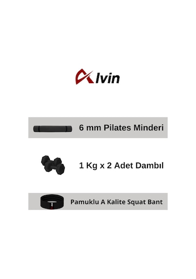 6 Mm Pilates Minderi + 2 Adet 1 Kg Dambıl + Pamuklu A Kalite Squat Bandı Fitness Egzersiz Seti Siyah