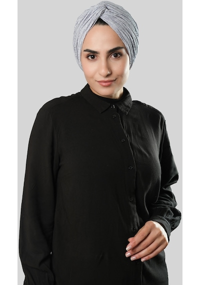 Hürrem Bone Gri Çapraz Büzgülü Piliseli Tesettür Bone Fukuro Kendinden Desenli 2316 15 Gri