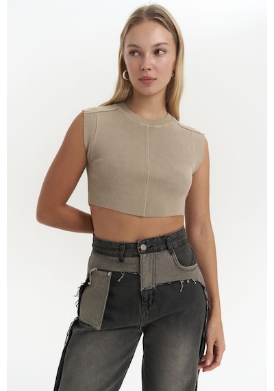 Mai Collection Mai Studios Co. Swipe Haki Yıkamalı Crop Haki