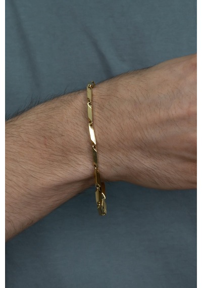Bamboo Gold Kaplama Küp Erkek Çelik Bileklik Künye Eck05Bsr Altın