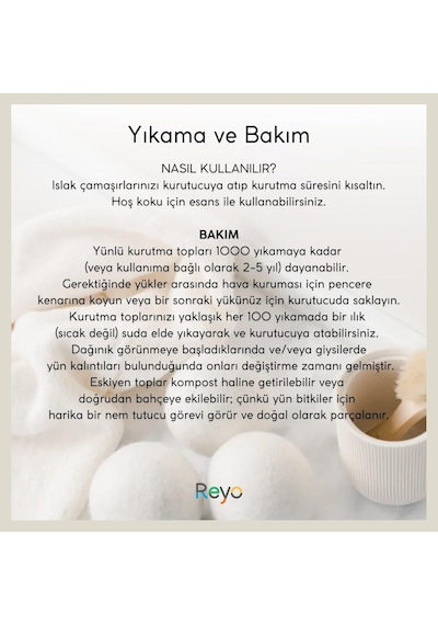 Reyo Yün Çamaşır Kurutma Makinası Topu 3 Adet Xl%100 Organik