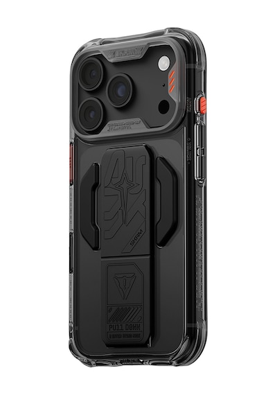 Apple Uyumlu iPhone 18 Pro Kılıf M-safeli Teknoloji Desenli Skinarma Helio Ce Mag Charge Standlı Kapak Füme