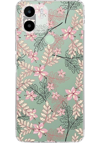 Redmi A2 Plus Slim Fit Kapak Floral Kırmızı Tasarımlı Şeffaf Silikon