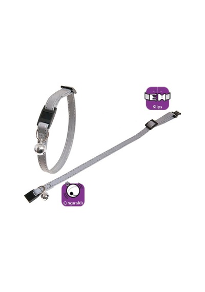Karlıe - 534 - Reflektörlü Kedi Tasma Çıng. - Kmrsfres - 30cm Gümüş