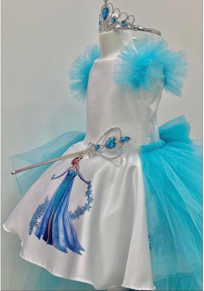 Elsa Model Etek Baskılı Kız Çocuk Doğumgünü Elbise & Parti Kostüm