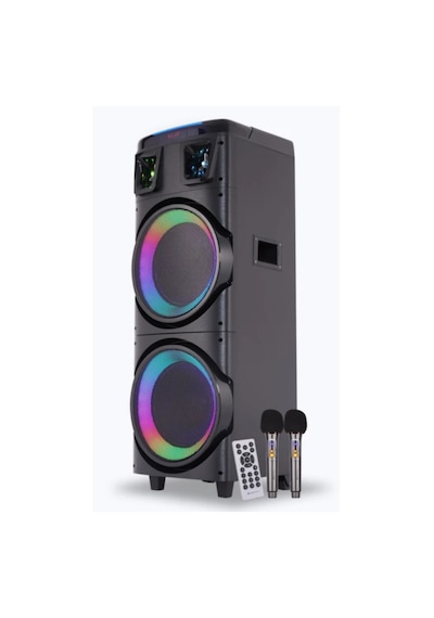Büyük Boy Kablosuz Hoparlör 200w Çift Kablosuz Mikrofonlu Karaoke Bluetooth Speaker Şarjlı Partybox