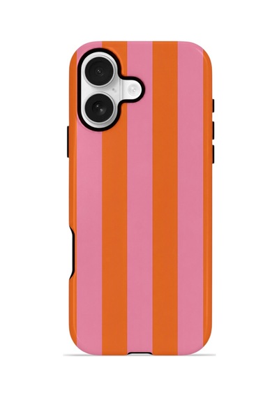 Apple iPhone Uyumlu 17 Vorian Çift Katmanlı Magsafe Kılıf Tangerine Rose Stripe