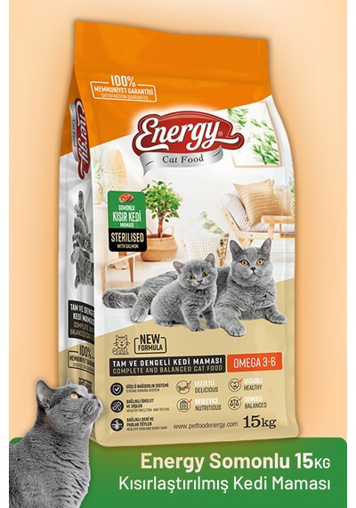 Energy Somonlu Kısırlaştırılmış Kedi Maması - 15 Kg