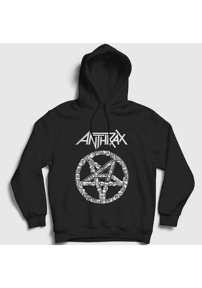 Presmono Unisex Skulls Anthrax Kapüşonlu Sweatshirt Siyah