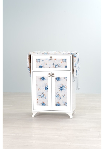 Mistik Home Rose Katlanır Dolaplı Ütü Masası Beyaz Gövde, Mavi Çiçek Desenli Beyaz/mavi