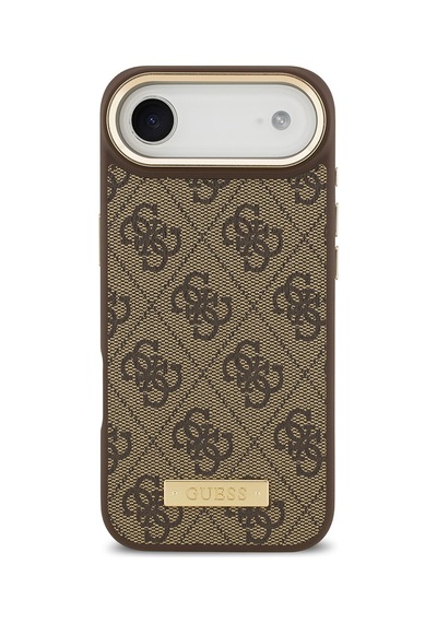 Apple Uyumlu iPhone 17 Air Kılıf Guess Lisanslı M-safeli 4g Desen Pu Metal Plaka Klasik Logolu Kahverengi Kahverengi