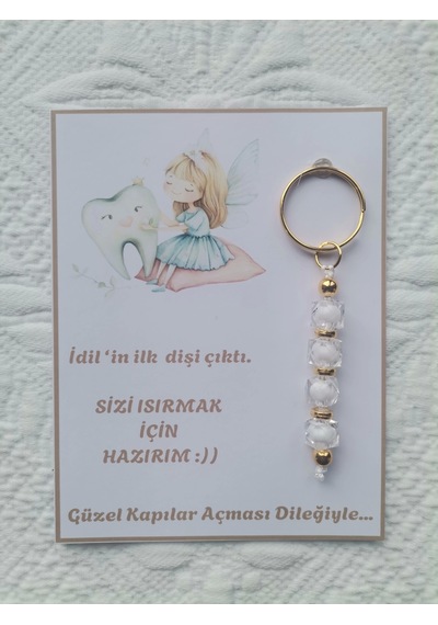 24 Adet Kişiye Özel İlk Dişim Çıktı,diş Mevlidi, Diş Buğdayı Dağıtmalık Beyaz Anahtarlık Hediyelik